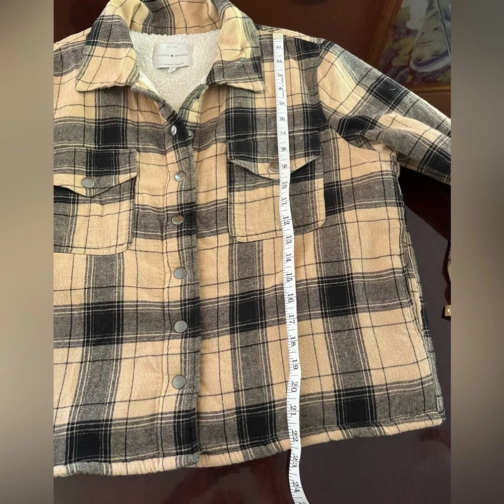 Plaid Lucky Brand Women's Jacket Black and Tan size L - Picture 4 of 9